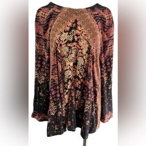 Free People Stevie Printed Tunic Dress in Black Multi Floral Motif Size M